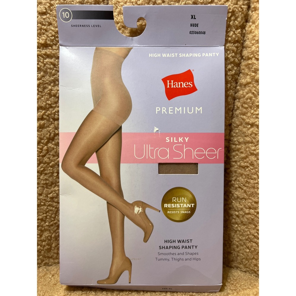 Hanes Premium Silky Ultra Sheer High Waist Shaping Panty Tights Nude XL 10 Sheer